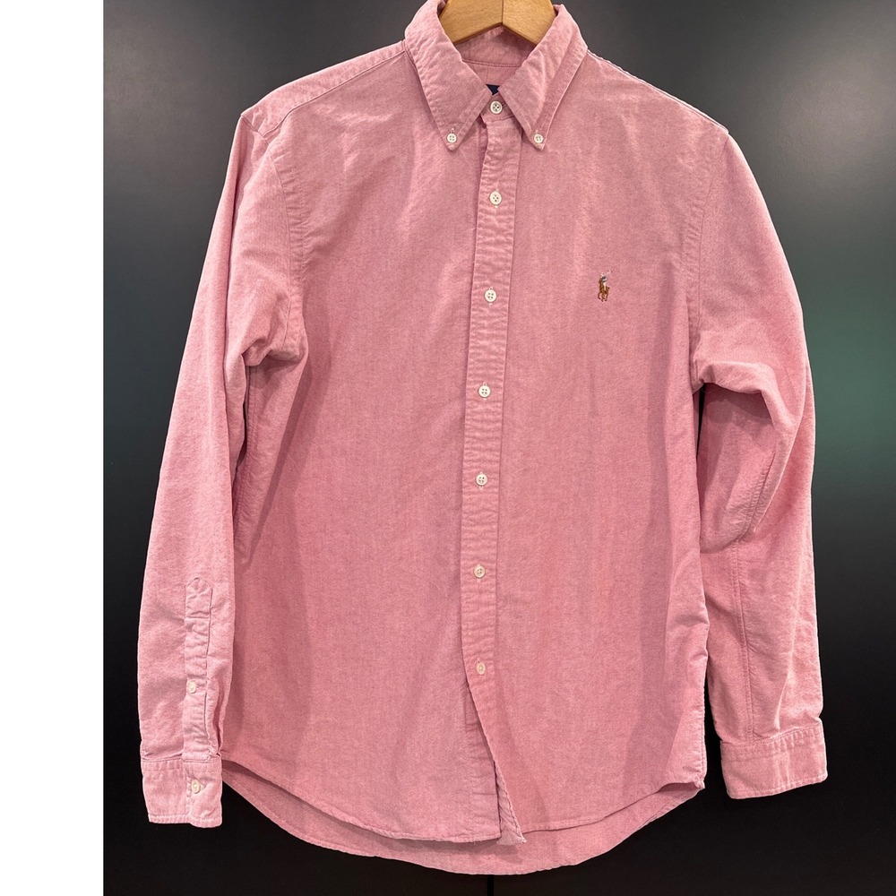 Polo Ralph Lauren Mens Heathered Red Oxford Button Down Shirt Flesh Pony Medium